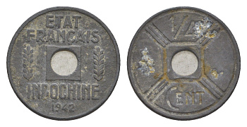 Французский Индокитай 1/4 сантима 1942 KM 25 цинк 3711-941