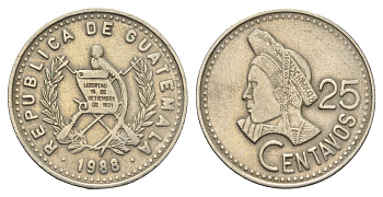 Гватемала 25 сентаво 1988 KM 278.5 медно-никель 4663-824