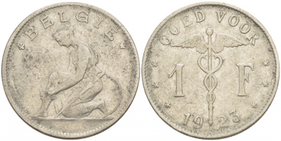Бельгия 1 франк 1923 Belgie, Альберт I (1909-1934) KM 90 никель 51-246