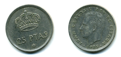 Испания 25 песет 1975 (76) Хуан Карлос I (1975-2014) KM 808 медно-никель 51-4832