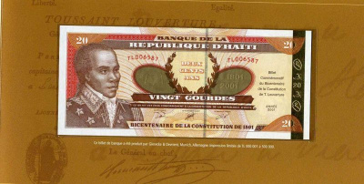 Гаити 20 гурдов 2001 2200 лет Конституции, в буклете Pick 271 бумага UNC (пресс) 7-5-4-12