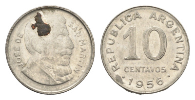 Аргентина 10 сентаво 1956 генерал Хосе де Сан Мартин KM 51 сталь плакированная никелем 4664-556