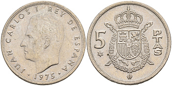 Испания 5 песет 1975 (78) Хуан Карлос I (1975-2014) KM 807 медно-никель    4143-224