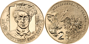 Польша 2 злотых 2010 MW, серия художники Польши, Артур Гротгер (1937-1967) KM 746 нордик  UNC 3457-436