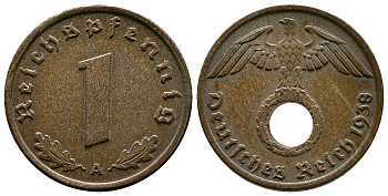 Германия 1 рейхспфенниг 1938 A KM 89, J. 361 бронза    220-266