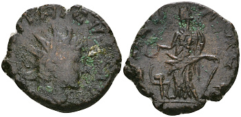 Римская Империя, императоры в Галлии антониниан 271 - 274 Тетрик II в ранге цезаря, C PIV ESV TETRICVS CAES, бюст цезаря / SALVS AVG, Салюта, персонификация Здоровья RIC 267 биллон 1073-19-115