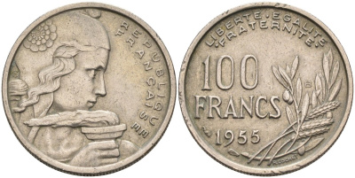 Франция 100 франков 1955 KM 919 медно-никель 4577-931
