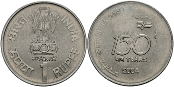 Индия 1 рупия 2004 150 лет почте Индии KM 321 сталь UNC 94-213