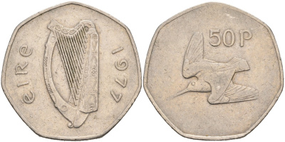Ирландия 50 пенсов 1977 ВАЛЬДШНЕП KM 24 медно-никель 88-635