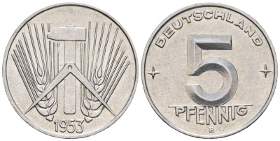 ГДР 5 пфеннигов 1953 E KM 6 алюминий UNC 219-112