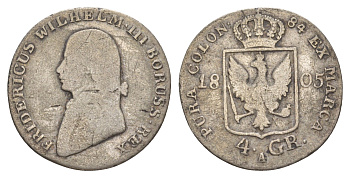 Пруссия 4 гроша 1805 A, Фридрих Вильгельм III (1797-1840) KM 370 серебро 4619-124