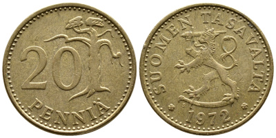 Финляндия 20 пенни 1972 S КМ 47 алюминиевая бронза 56-852