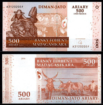 Мадагаскар 500 ариари = 2500 франков 2004 Pick 88 b бумага UNC (пресс) 7214-49-3-2