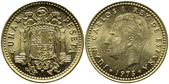 Испания 1 песета 1975 (76) Хуан Карлос I (1975-2001) KM 806 алюминиевая бронза 4393-227