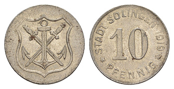 Золинген 10 пфеннигов 1919 Funck 508.4, Men18 29571.5 железо UNC 4636-867