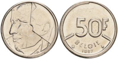 БЕЛЬГИЯ 50 ФРАНКОВ 1987 BELGIE, БОДУЭН I (1951-1993) KM 169 никель 4556-1042