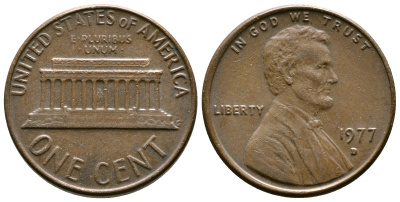 США 1 ЦЕНТ 1977 D, ЛИНКОЛЬН KM 201 медь цинк 71-714