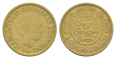 Дания 10 крон 1989 Маргрете II (1972-2024) KM 867 алюминиевая бронза 4657-355