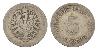 Германия 5 пфеннигов 1875 D, Вильгельм I (1861-1888) KM 3, J. 3 медно-никель 4611-1036