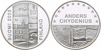 Финляндия 10 евро 2003 200 лет со дня смерти Андерса Чудениуса KM 110 серебро PROOF 11-174-41