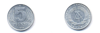 ГДР 5 ПФЕННИГОВ 1975 А KM 9.1 алюминий 54-2453