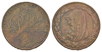 Великобритания, Англси 1 пенни 1787 Parys Mines Co, друид, гурт надпись медь медь 1522-734