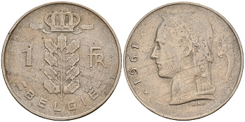 Бельгия 1 франк 1961 Belgie KM 143.1 медно-никель    4187-135
