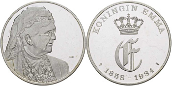 НИДЕРЛАНДЫ МЕДАЛЬ ND СЕРИЯ КОРОЛЕВСКАЯ ДИНАСТИЯ НИДЕРЛАНДОВ, КОРОЛЕВА ЭММА (1858-1934), КОРОЛЕВСКИЙ ВЕНЗЕЛЬ, ДИАМЕТР 38 ММ., ВЕС 25 ГР. серебро PROOF 1076-9-13