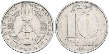 ГДР 10 пфеннигов 1967 А KM 10 алюминий 4571-652