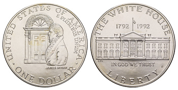 США 1 доллар 1992 D, 200 лет Белому Дому KM 236 серебро BU 11-266-12