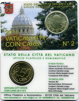 Ватикан 50 евроцентов 2011 Бенедикт XVI, в оригинальном блистере KM 387 нордик BU 4-5-2-07