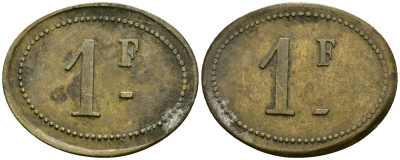 Франция 1 франк XIX-XX век ресторанный жетон латунь 4166-637