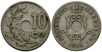 Бельгия 10 сантимов 1904 Belgie KM 53 медно-никель 4172-1124