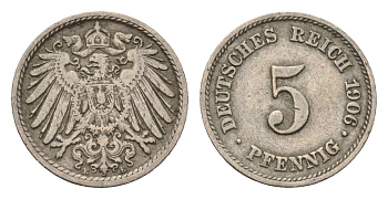Германия 5 пфеннигов 1906 E KM 11, J. 12 медно-никель 4696-628