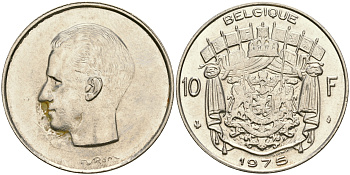 Бельгия 10 франков 1975 Belgique, Бодуэн I (1951-1993) KM 155.1 никель 4364-2552
