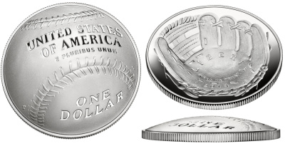 США 1 доллар 2014 P, бейсбол, выпукло-вогнутая KM NEW серебро PROOF 1068-10-54