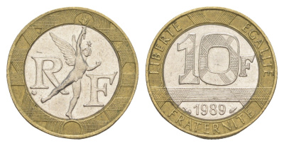 Франция 10 франков 1989 KM 964.1, Le Franc 375.3 биметалл 4652-444