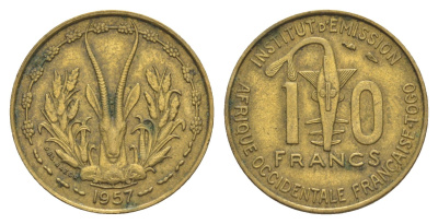 Французская Западная Африка 10 франков 1957 KM 8 медь алюминий 4637-235