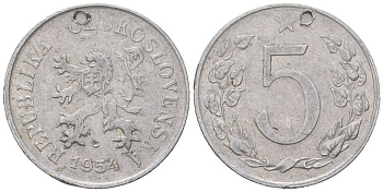 Чехословакия 5 геллеров 1954 KM 37 алюминий 99-727