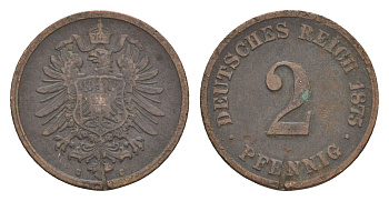 Германия 2 пфеннига 1875 C, Вильгельм I (1871-1888) KM 2, J. 2 бронза 4659-146