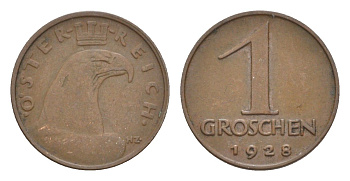 Австрия 1 грош 1928 KM 2836 бронза 4639-966
