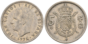 Испания 5 песет 1975 (80) Хуан Карлос I (1975-2014) KM 807 медно-никель 259-222
