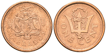 Барбадос 1 цент 2011 KM 10b сталь плакированная медью 4618-1159