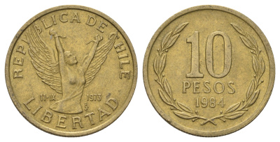 Чили 10 песо 1984 KM 218 латунь 4689-242