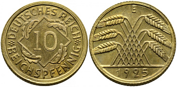 Германия 10 рейхспфеннигов 1925 E KM 40, J.317 алюминиевая бронза PROOF 00-817-60