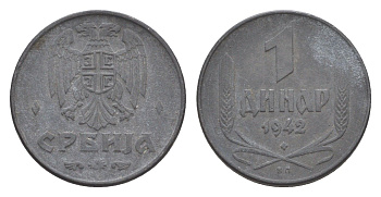 Сербия 1 динар 1942 KM 31 цинк 4647-129