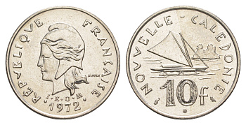 Французская Новая Каледония 10 франков 1972 лодка KM 11 никель UNC 4641-147