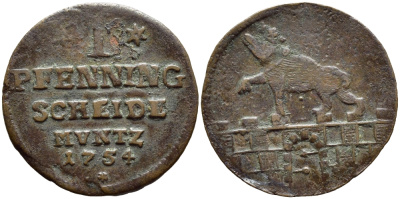 Ангальт-Бернбург 1 пфенниг 1754 KM 25.1 медь 84-432