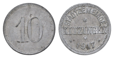 Китцинген 10 пфеннигов 1917 Funck 248.2, Men18 16548.2 цинк 4636-713