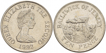 ДЖЕРСИ 10 ПЕНСОВ 1992 ЛА-ХУГ-БИ НА ОСТРОВЕ СЕНТ-МАРТИН KM 57.2 медно-никель 4548-444